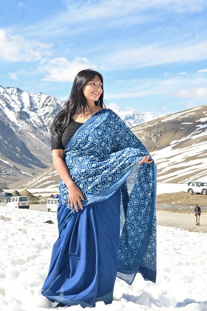 Vasaka Jaipur lightweight indigo mulmul cotton saree styled elegantly for office wear and casual ethnic looks
