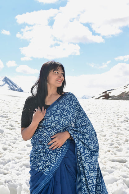 Vasaka Jaipur lightweight indigo mulmul cotton saree styled elegantly for office wear and casual ethnic looks