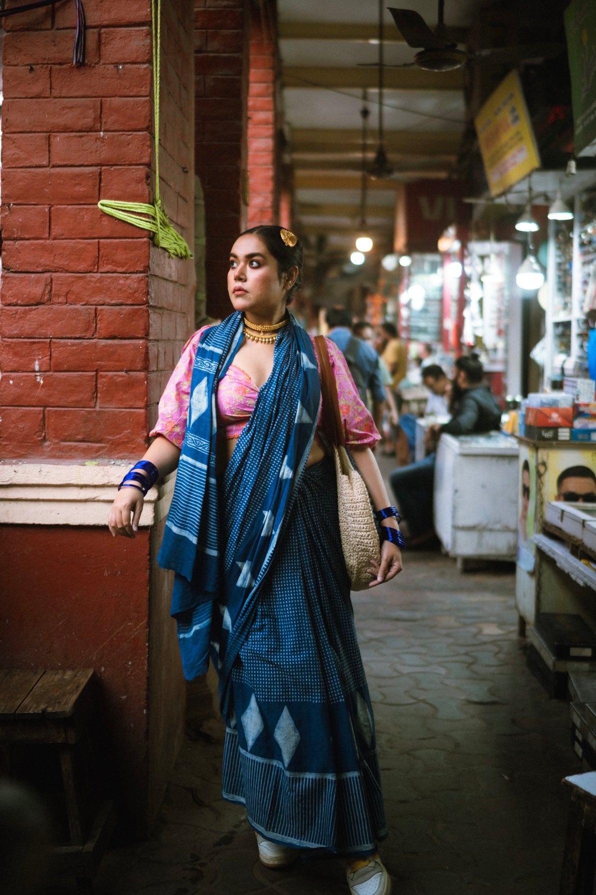 Namita premium quality natural indigo dyed handcrafted cotton saree with running blouse piece, Vasaka Jaipur