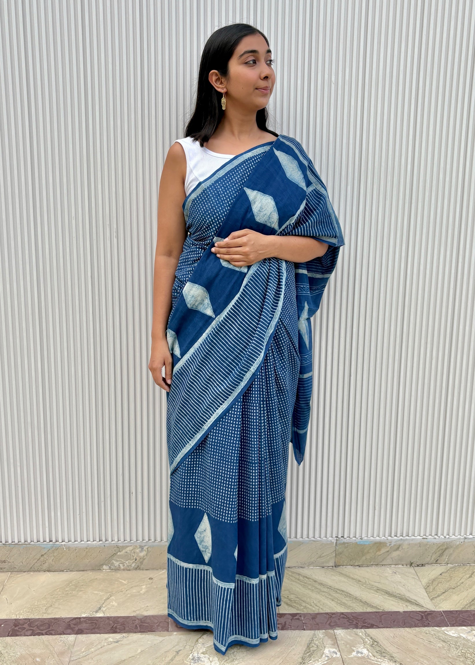 Namita premium quality natural indigo dyed handcrafted cotton saree with running blouse piece, Vasaka Jaipur