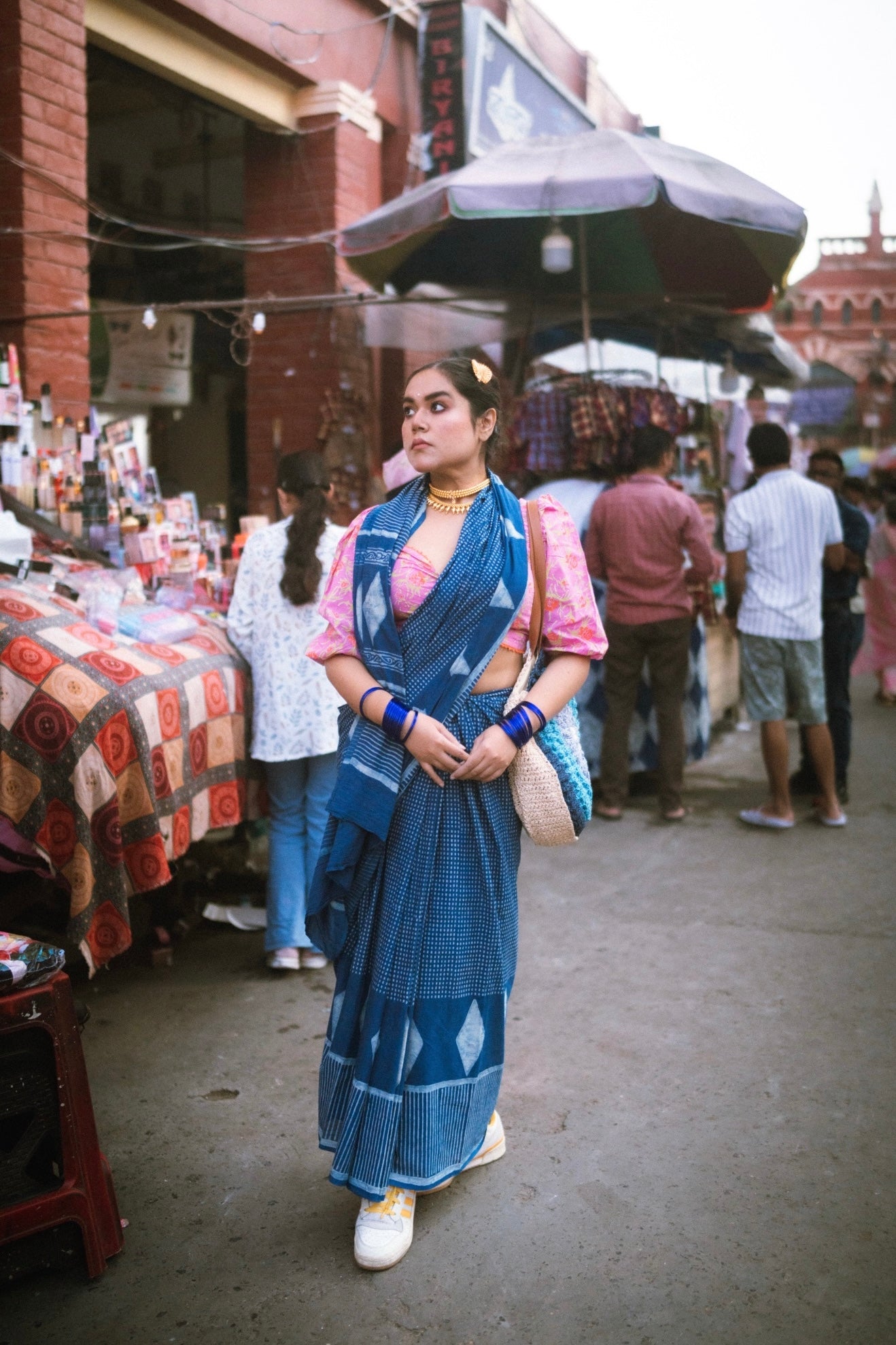 Namita premium quality natural indigo dyed handcrafted cotton saree with running blouse piece, Vasaka Jaipur