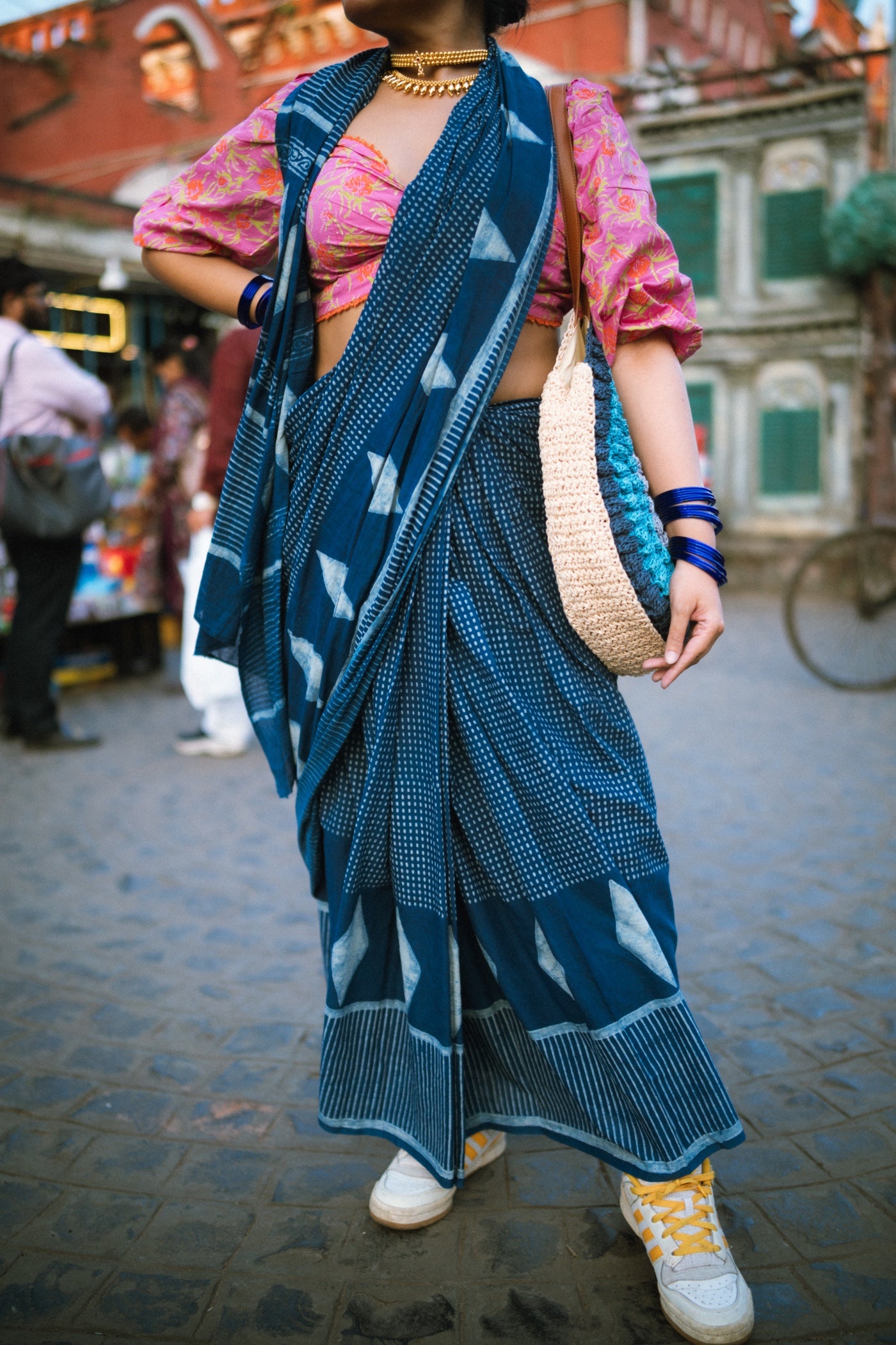 Namita premium quality natural indigo dyed handcrafted cotton saree with running blouse piece, Vasaka Jaipur