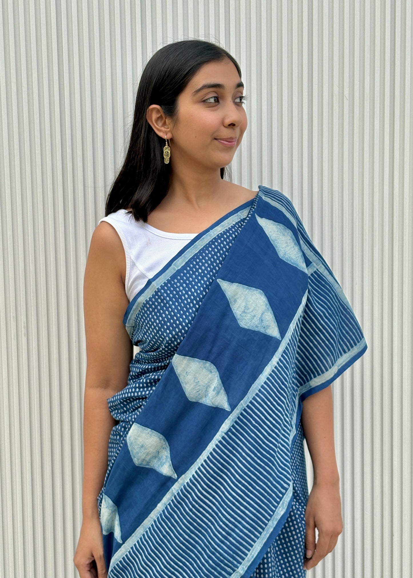 Namita premium quality natural indigo dyed handcrafted cotton saree with running blouse piece, Vasaka Jaipur
