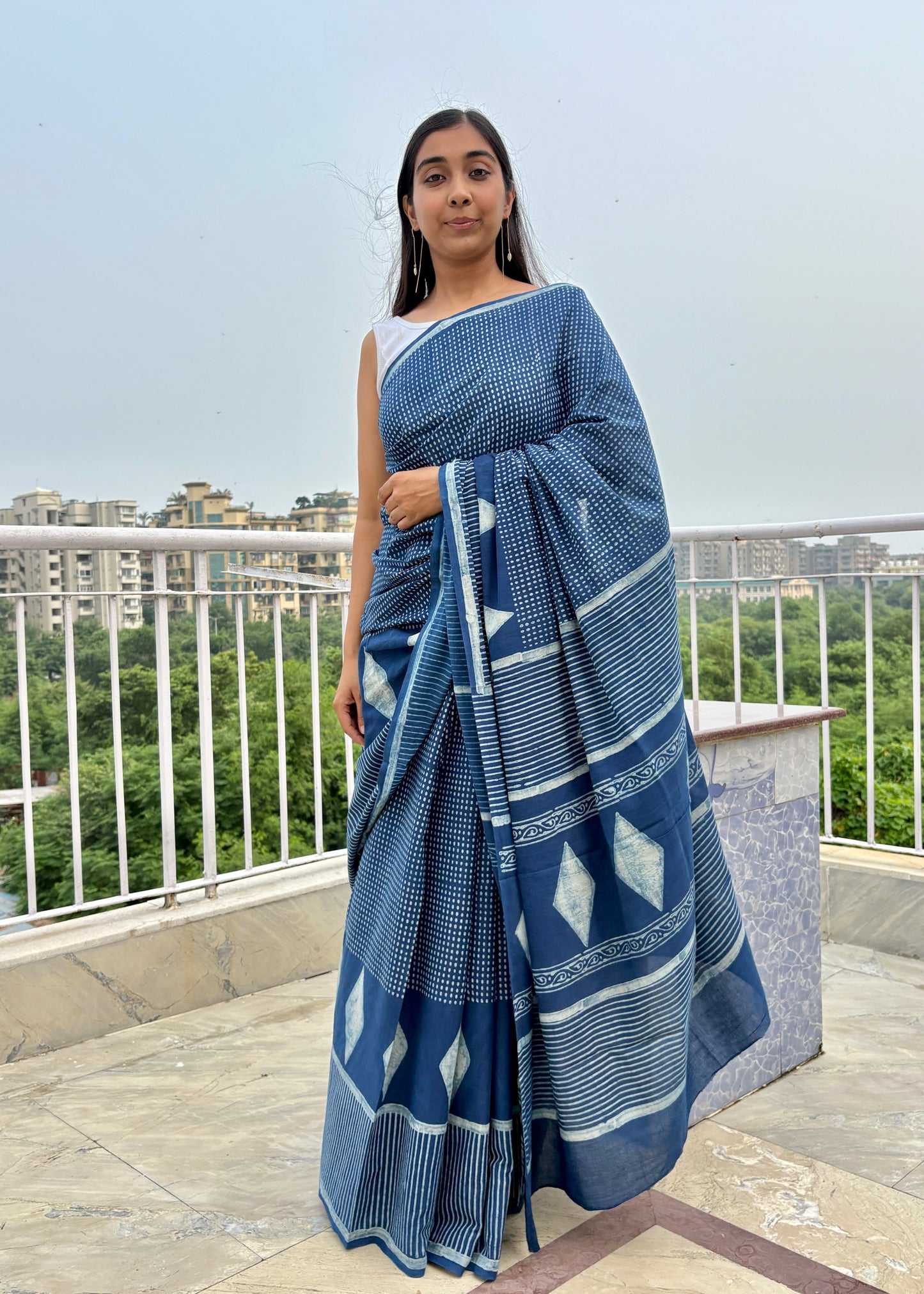 Namita premium quality natural indigo dyed handcrafted cotton saree with running blouse piece, Vasaka Jaipur