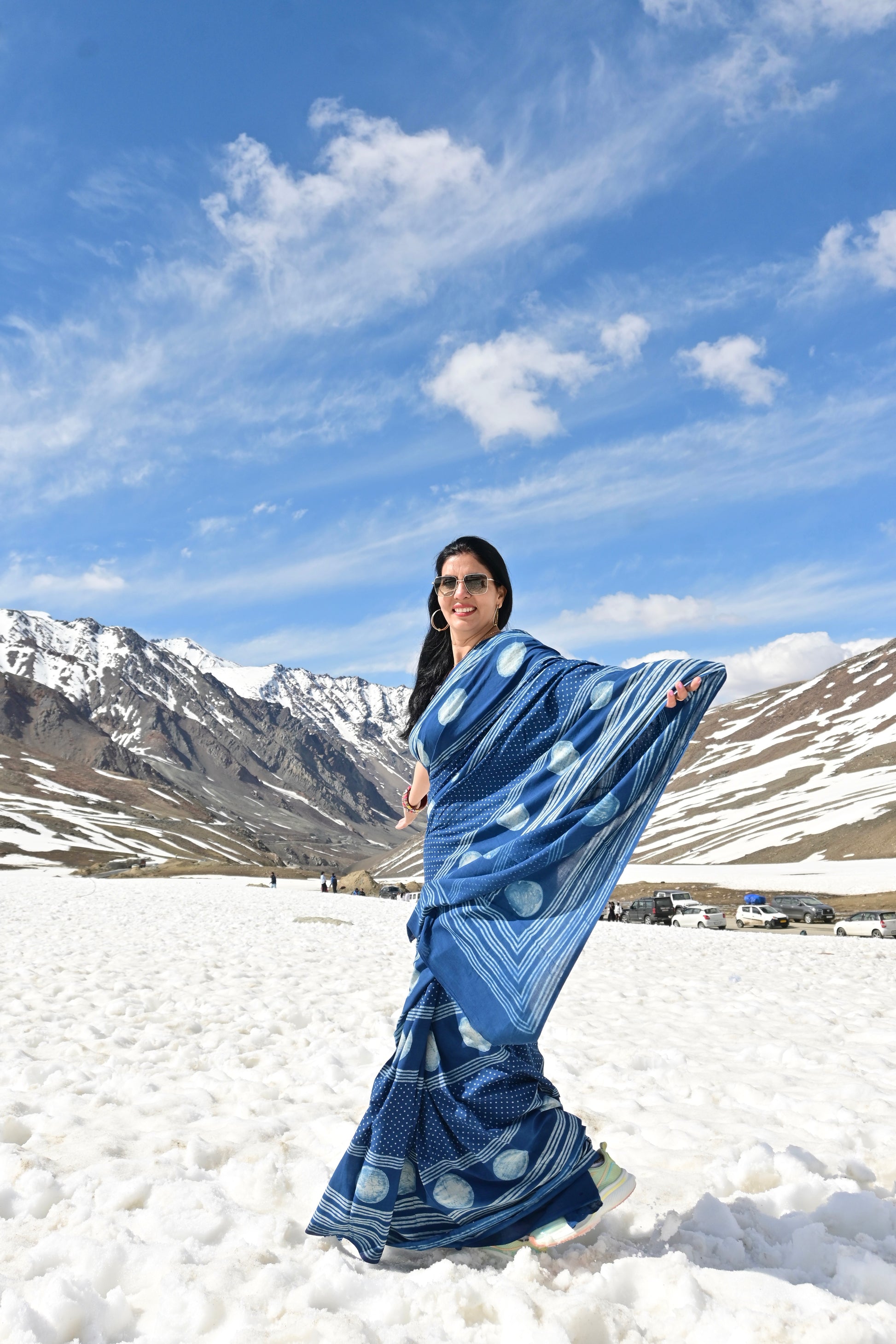 Namrita summer special lightweight indigo cotton saree featuring authentic Rajasthani dabu hand-block print by Vasaka Jaipur