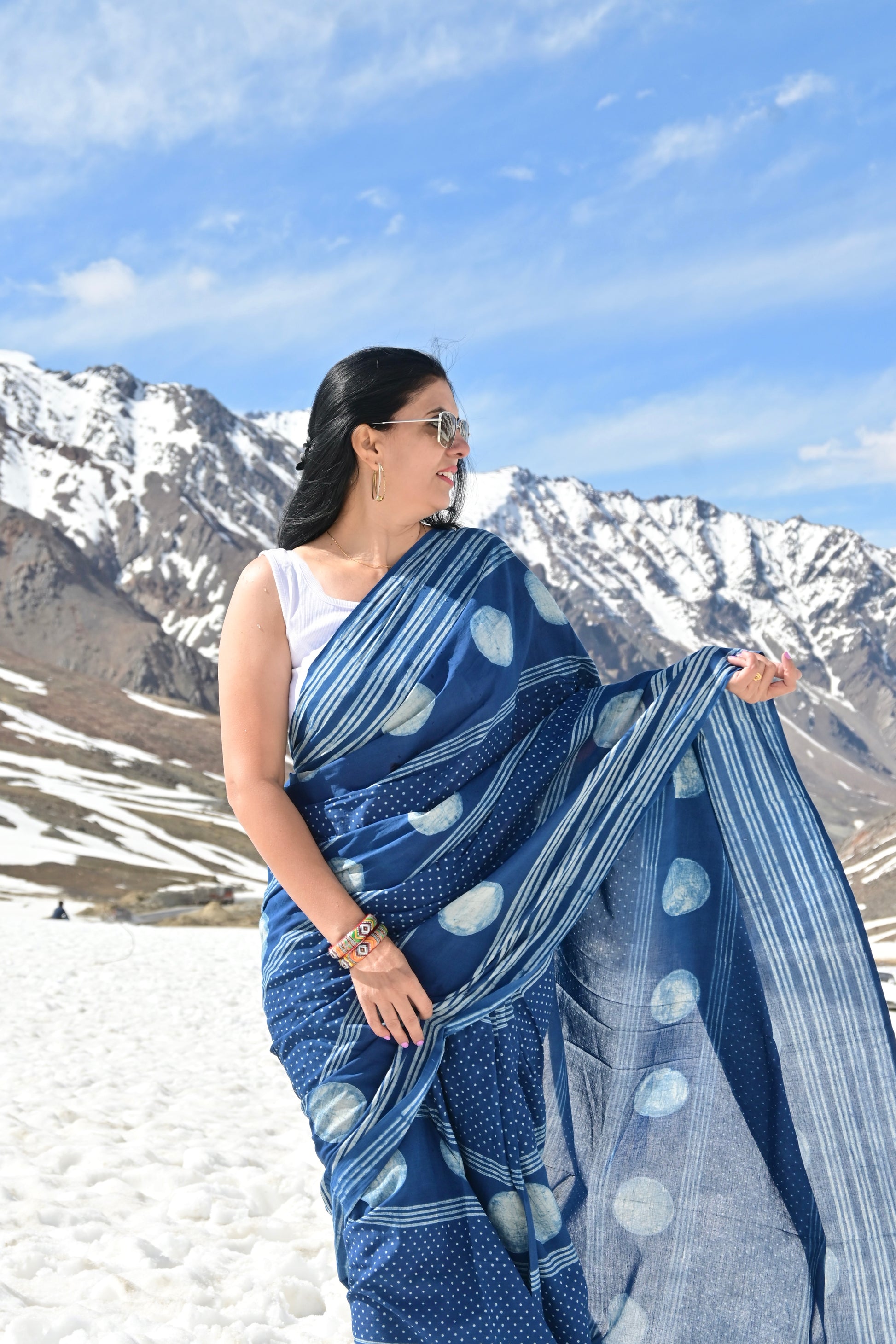 Namrita summer special lightweight indigo cotton saree featuring authentic Rajasthani dabu hand-block print by Vasaka Jaipur
