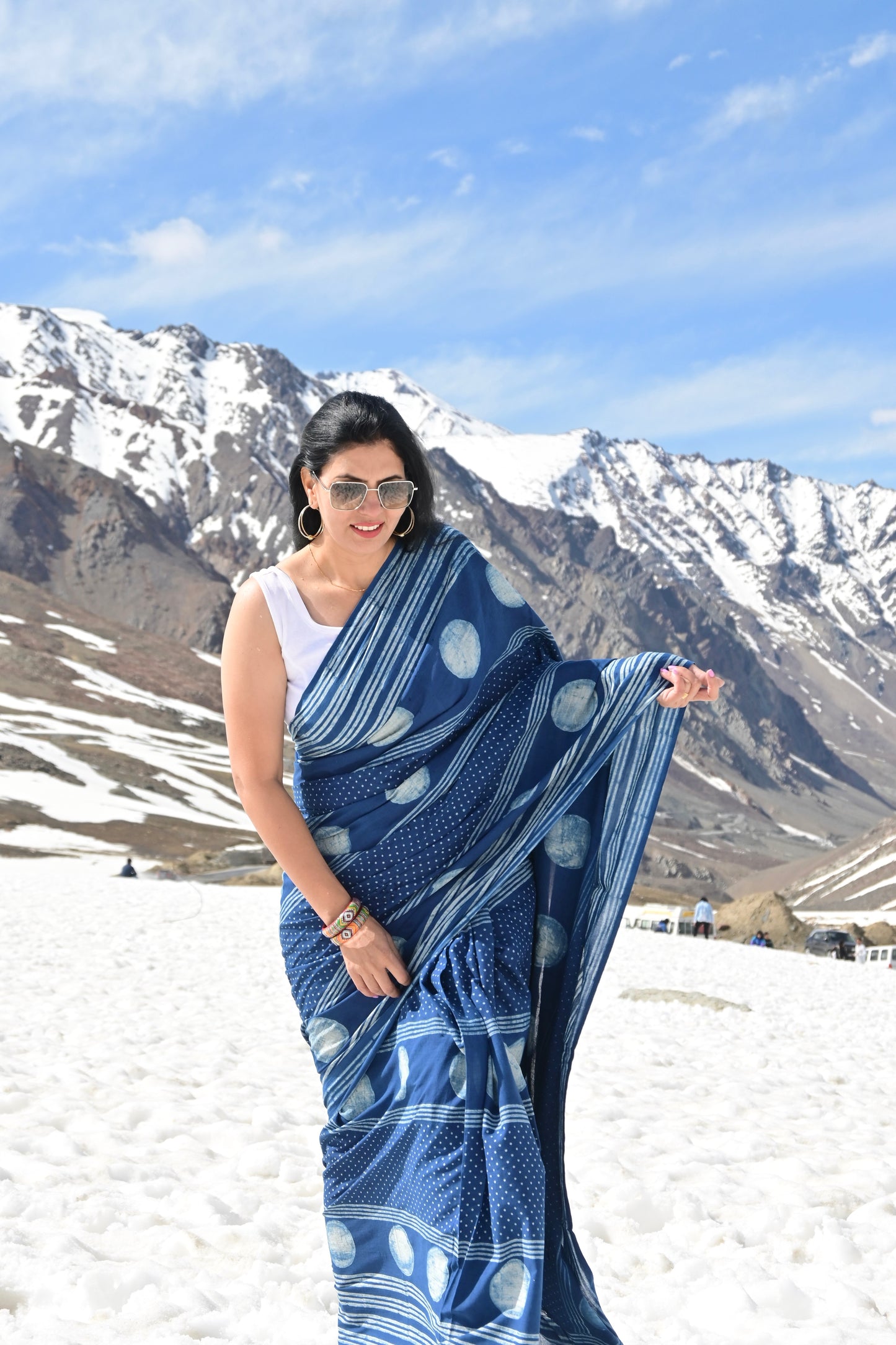 Namrita summer special lightweight indigo cotton saree featuring authentic Rajasthani dabu hand-block print by Vasaka Jaipur