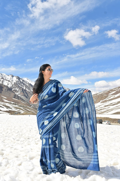Namrita summer special lightweight indigo cotton saree featuring authentic Rajasthani dabu hand-block print by Vasaka Jaipur