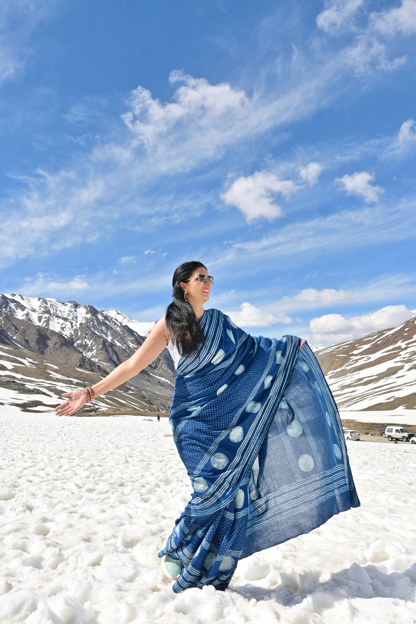 Namrita summer special lightweight indigo cotton saree featuring authentic Rajasthani dabu hand-block print by Vasaka Jaipur