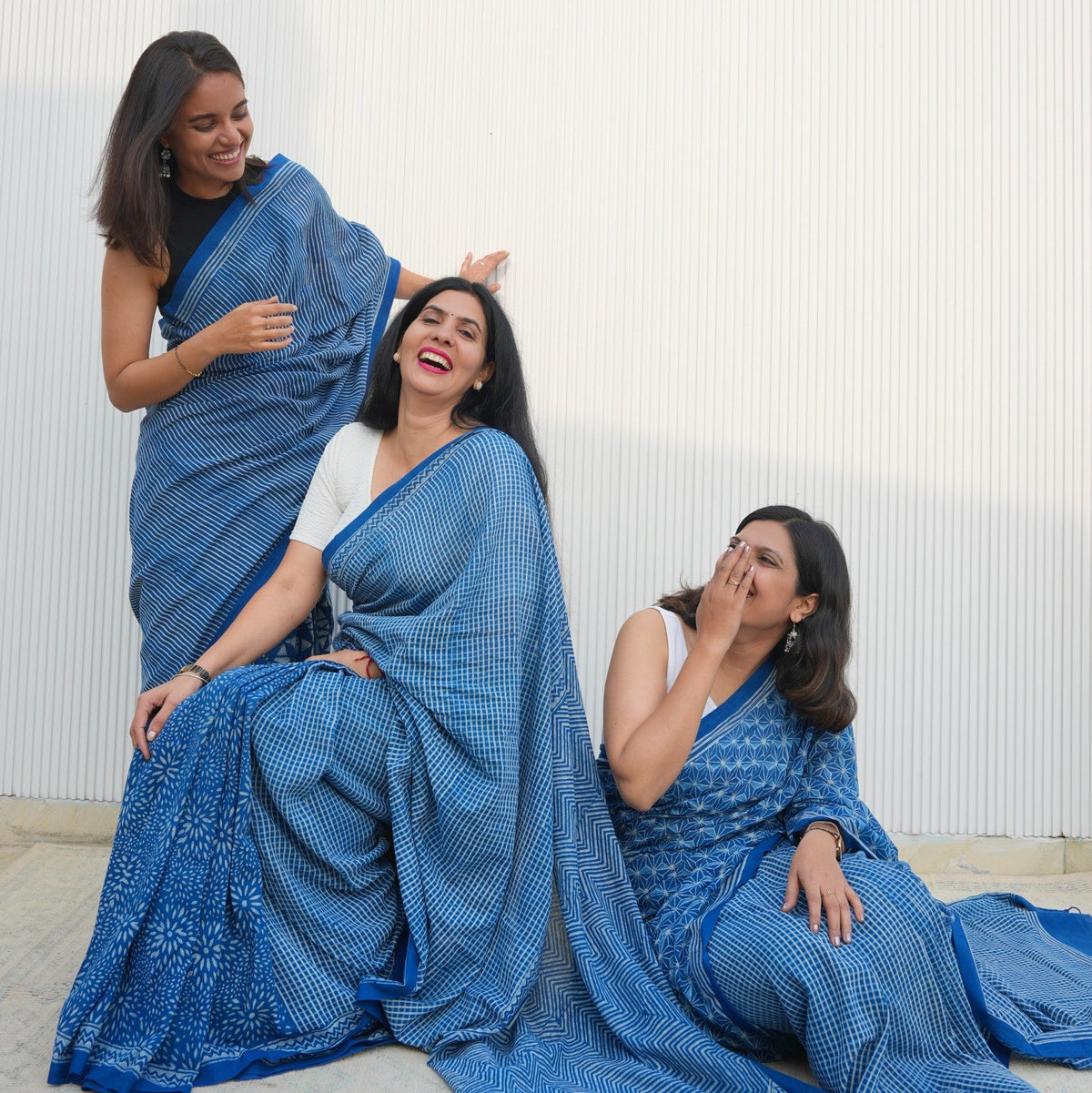 Indigo blue block printed handloom cotton saree from Vasaka Jaipur collection