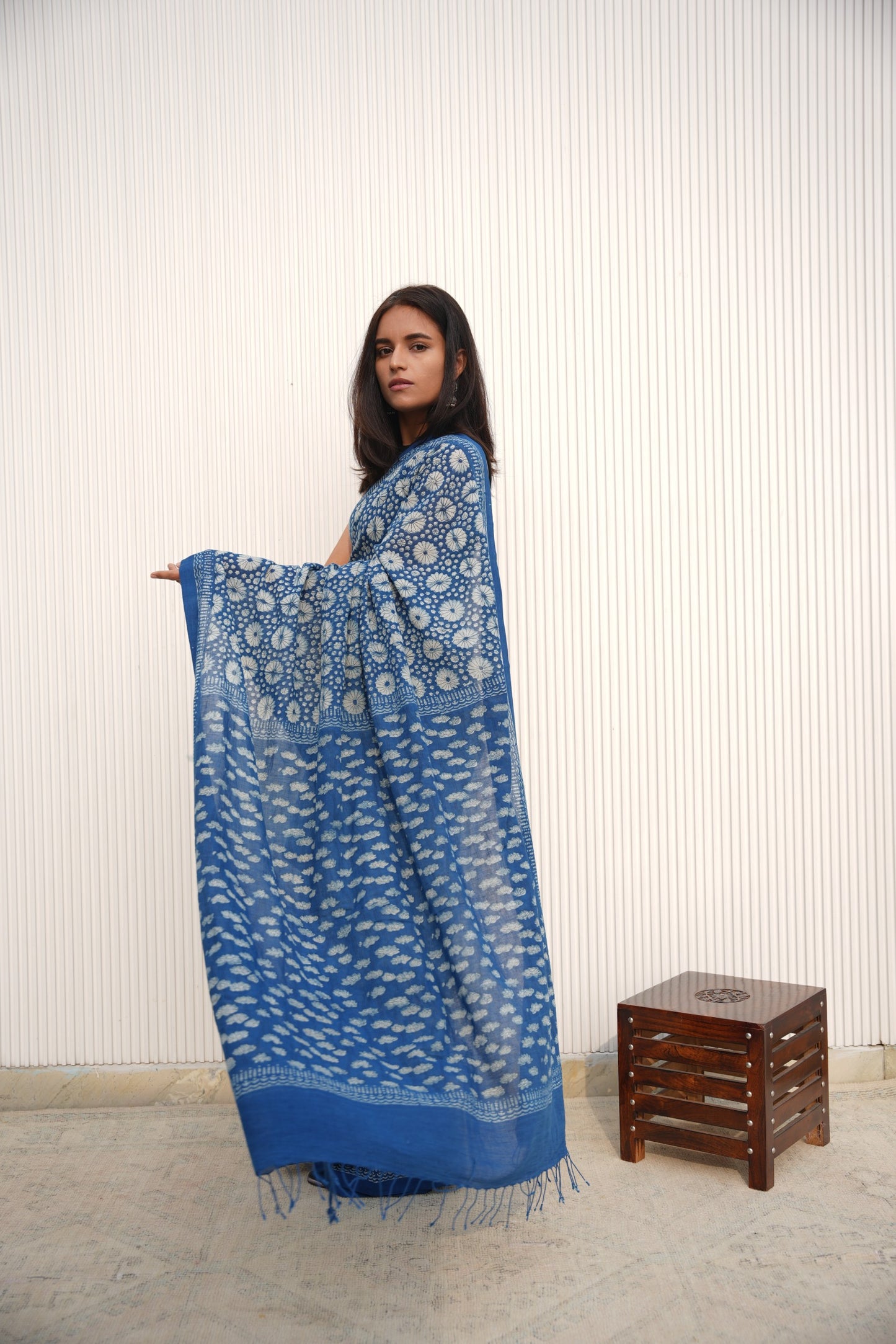Traditional hand-woven handloom cotton saree with running blouse piece, Vasaka Jaipur