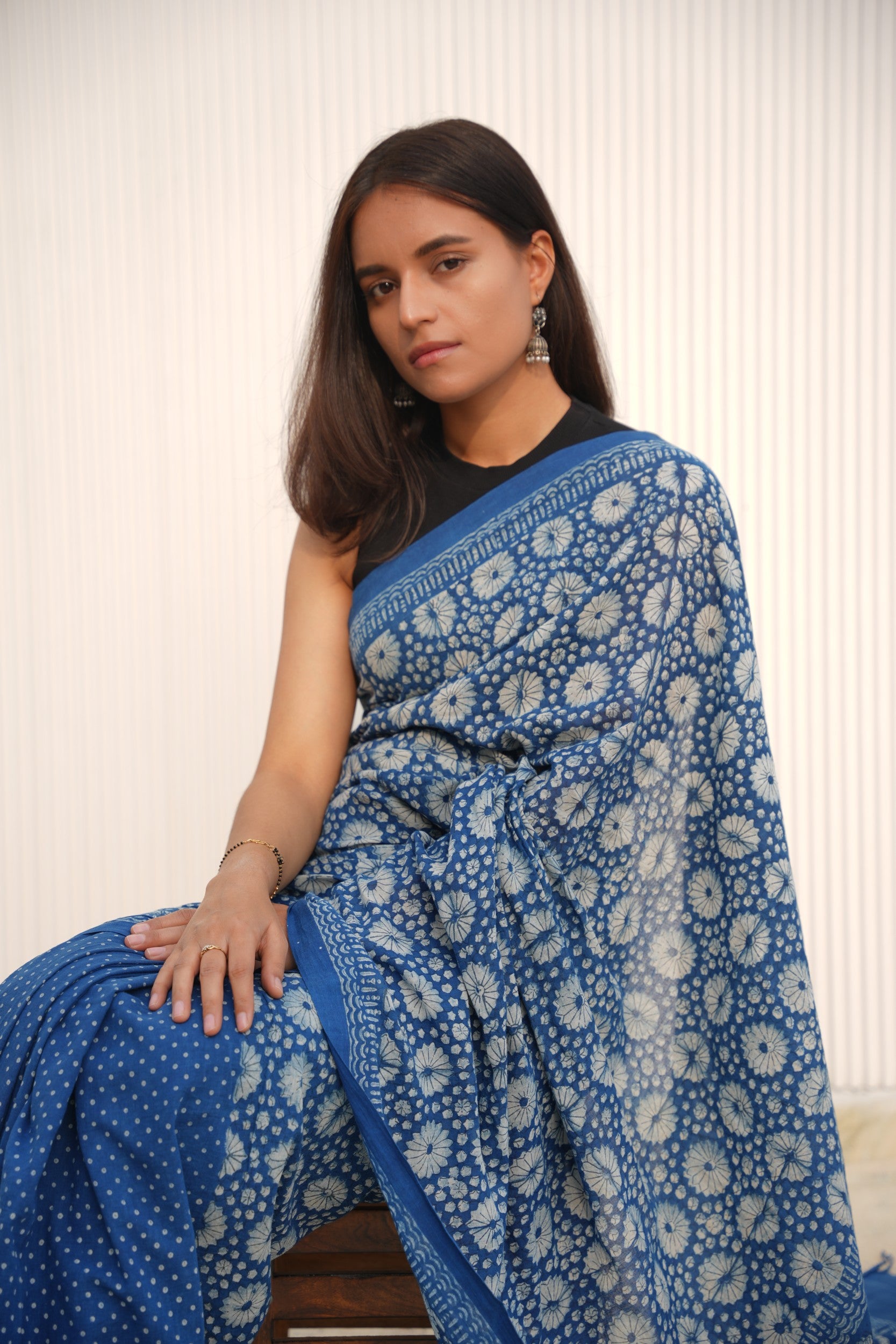 Traditional hand-woven handloom cotton saree with running blouse piece, Vasaka Jaipur