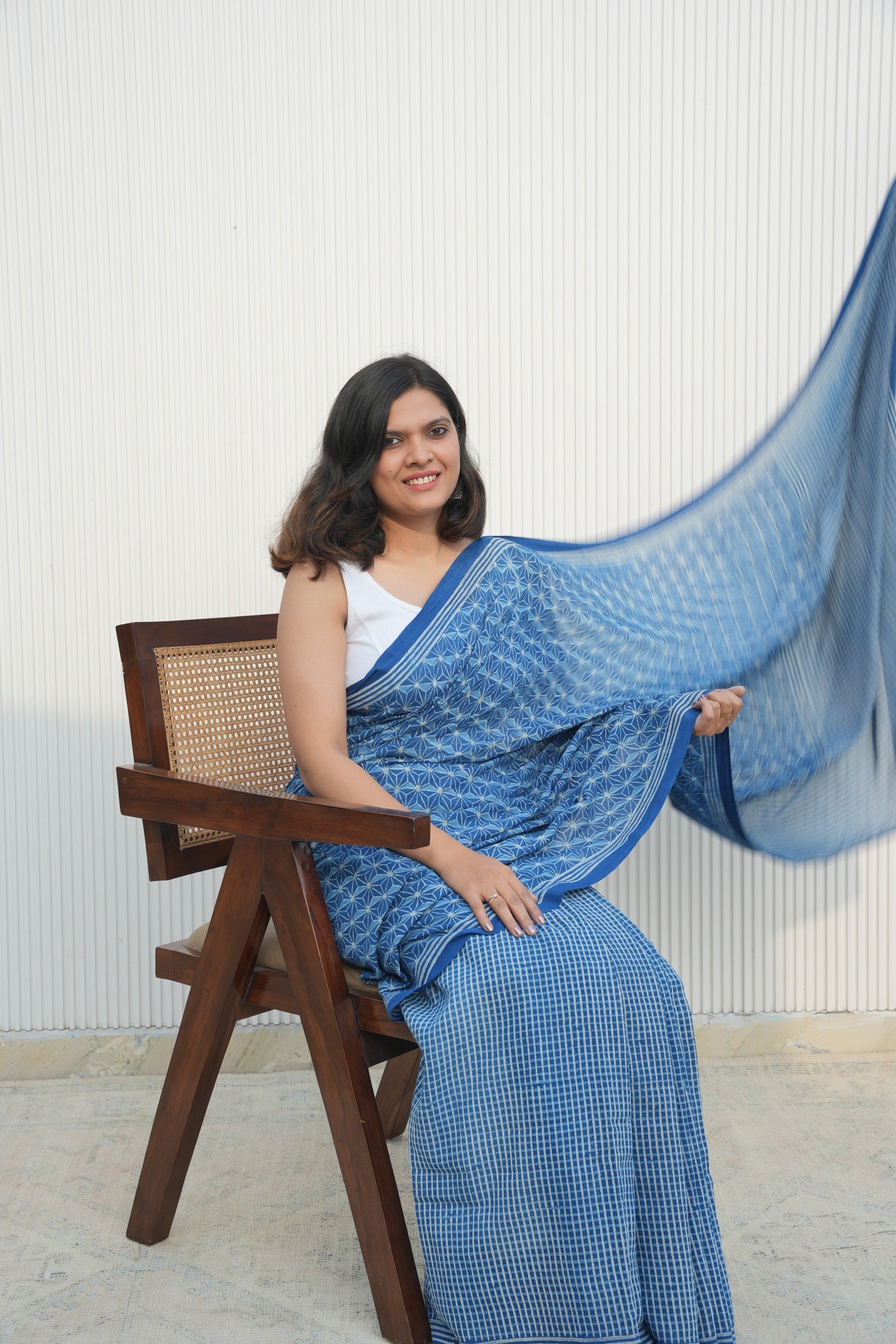 Traditional hand-woven handloom cotton saree with running blouse piece, Vasaka Jaipur