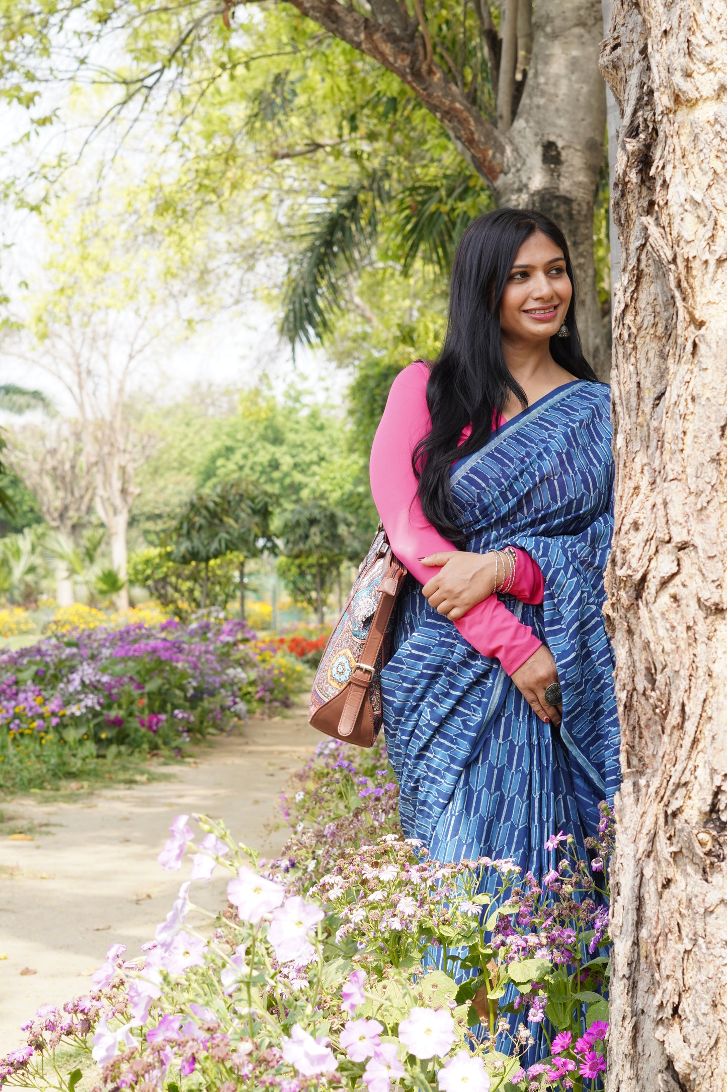 Neeraja traditional Jaipuri dabu printed natural indigo cotton saree for summer wear by Vasaka Jaipur