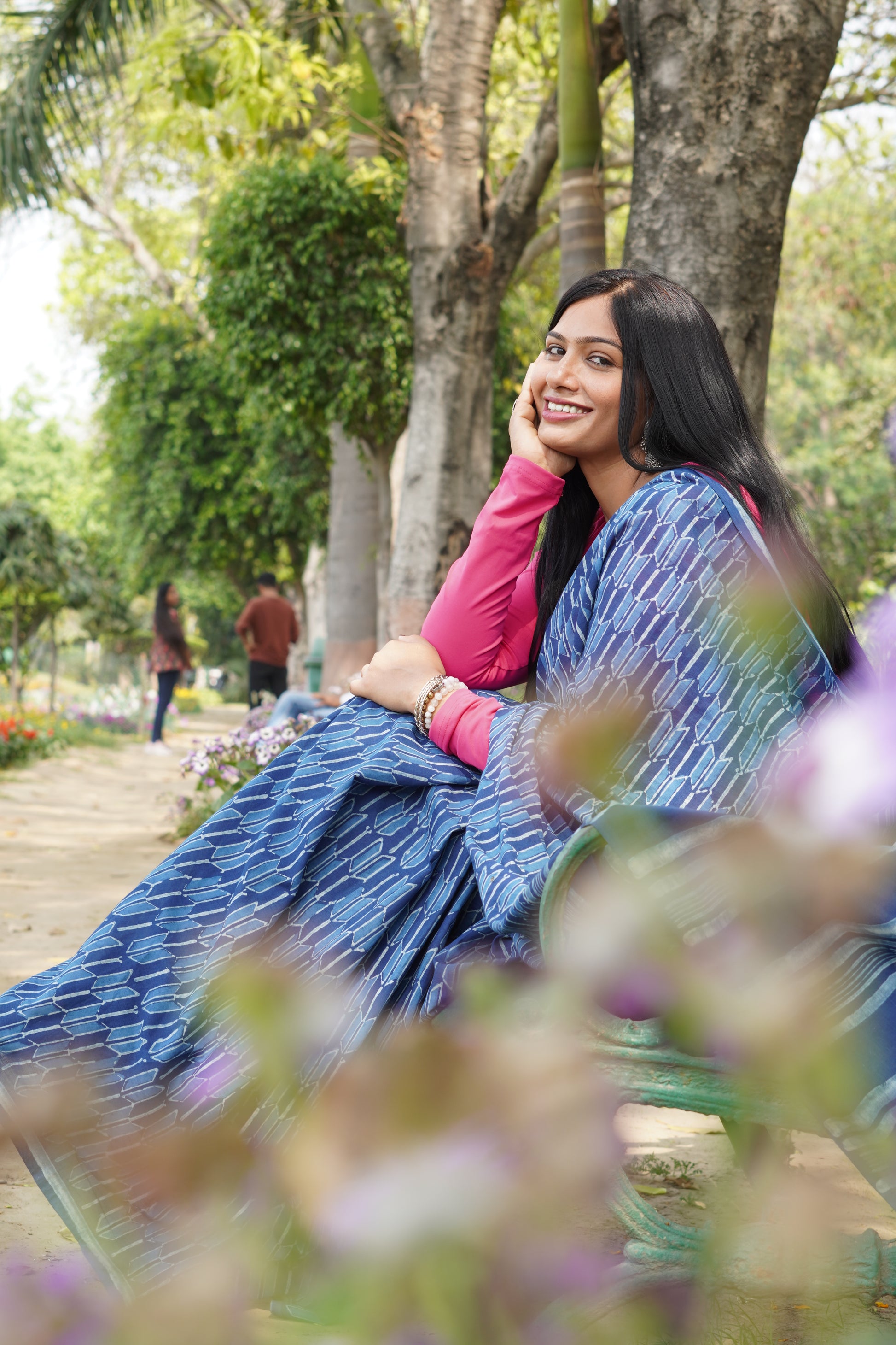Neeraja traditional Jaipuri dabu printed natural indigo cotton saree for summer wear by Vasaka Jaipur