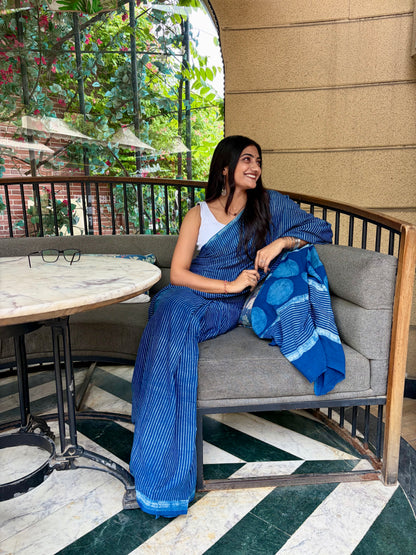 Vasaka Jaipur lightweight indigo mulmul cotton saree styled elegantly for office wear and casual ethnic looks