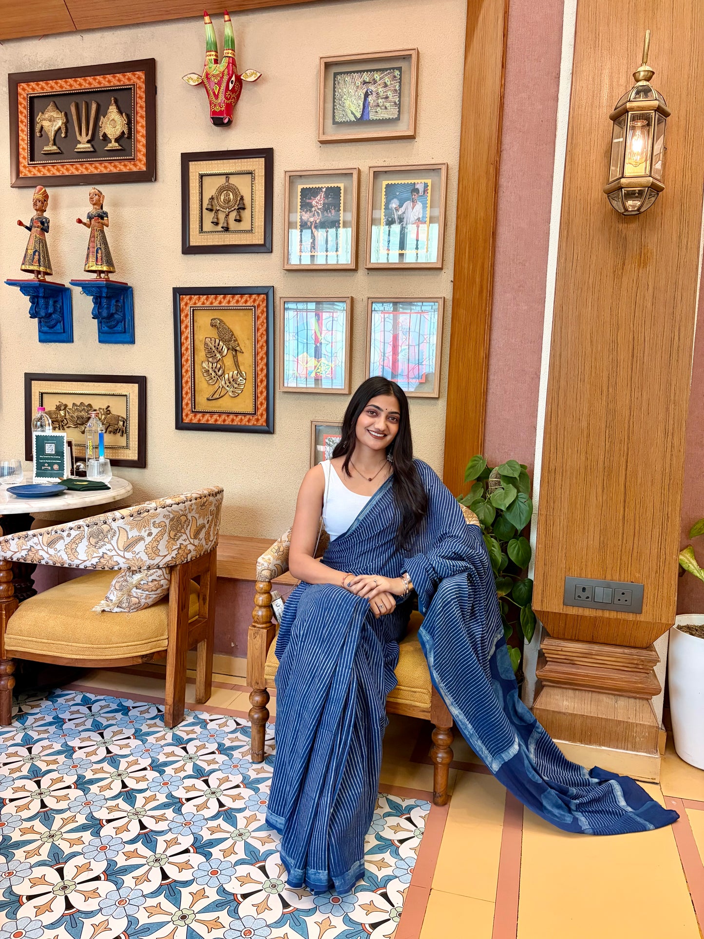 Vasaka Jaipur lightweight indigo mulmul cotton saree styled elegantly for office wear and casual ethnic looks