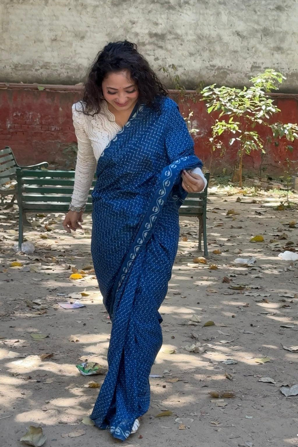 Nishka deep indigo blue dabu hand block printed natural dye cotton saree by Vasaka Jaipur