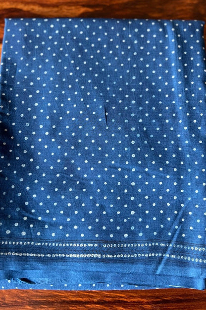 Niyati natural dye indigo cotton saree with traditional dabu mud-resist print from Vasaka Jaipur