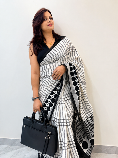 Traditional hand-woven handloom cotton saree with running blouse piece, Vasaka Jaipur